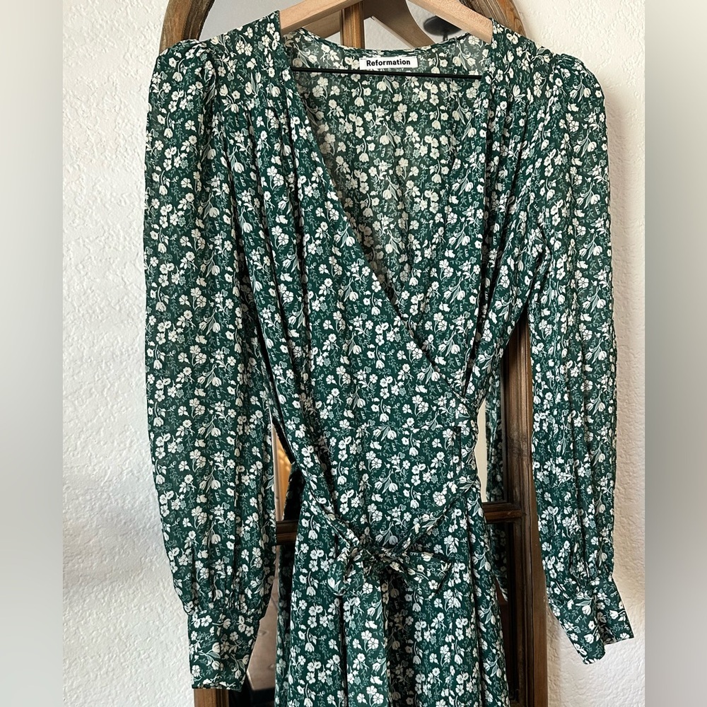 Reformation Susanna Midi Dress Vancouver Green Floral Size Small - see condition - Picture 3 of 13